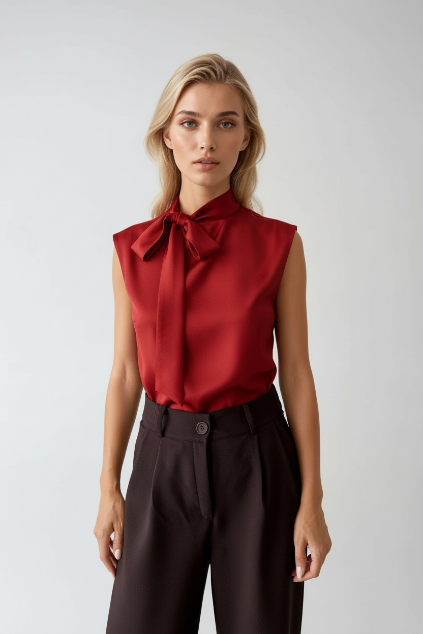 Blusa con moño en rojo pasión