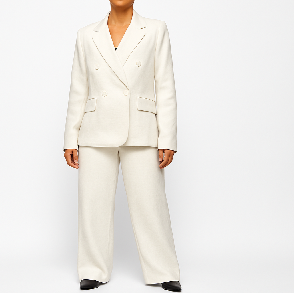 Conjunto blanco con blazer de 4 botones y textura