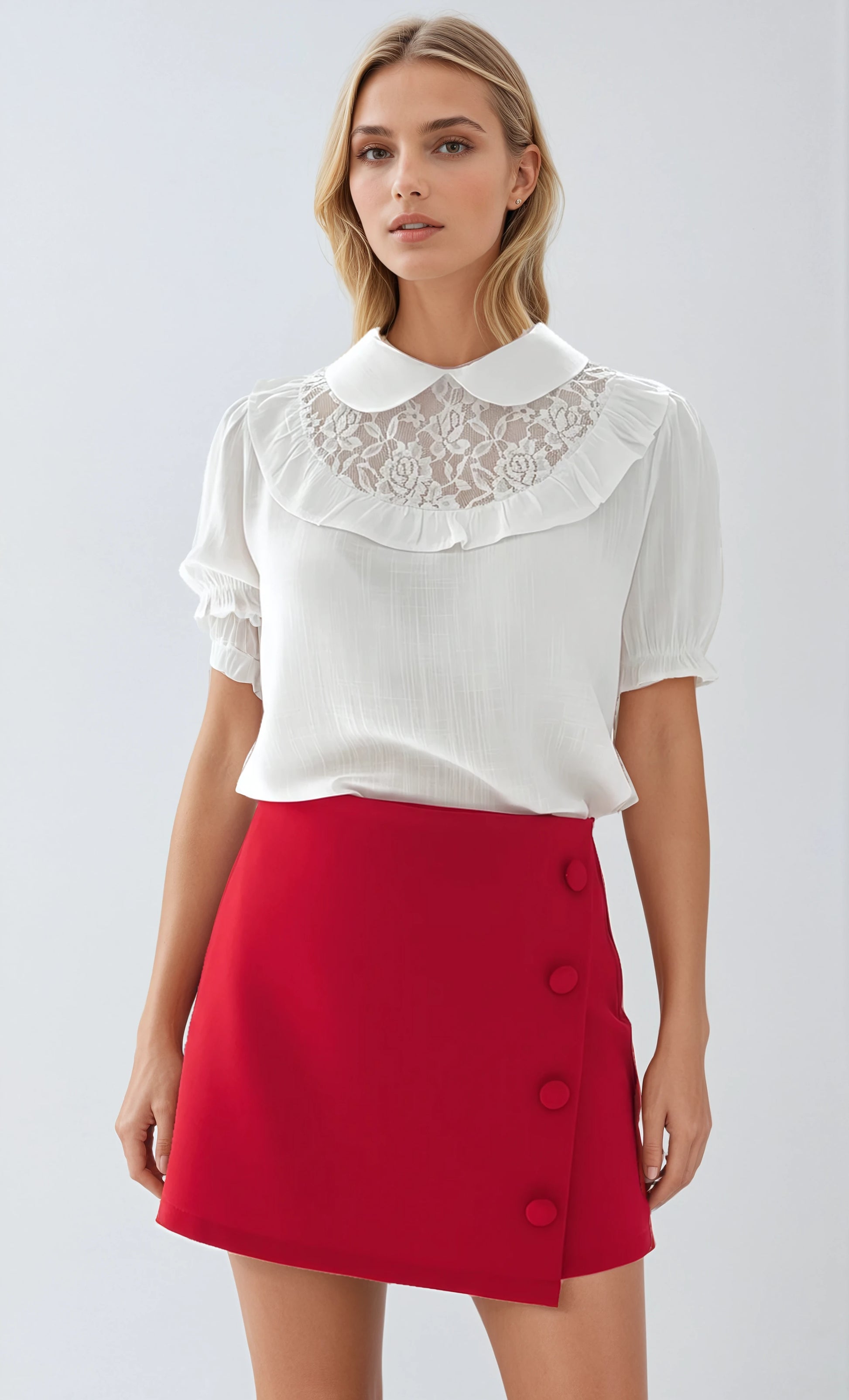 Conjunto con falda rojo brillante