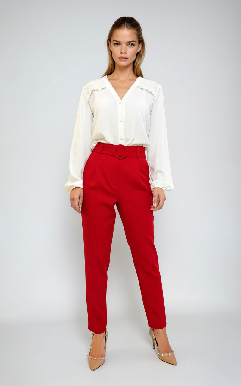Conjunto con pantalón y cinturón rojo
