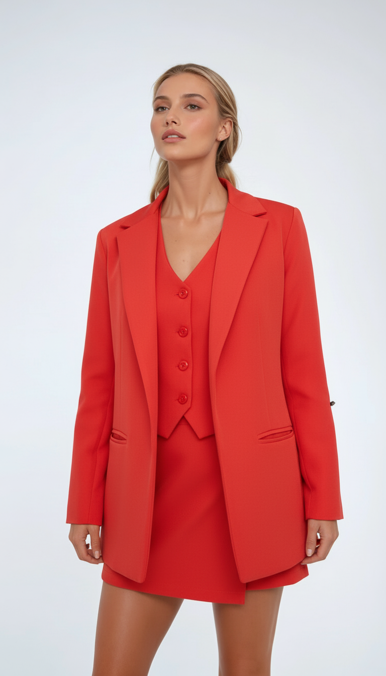 Red outfit with lighter tone